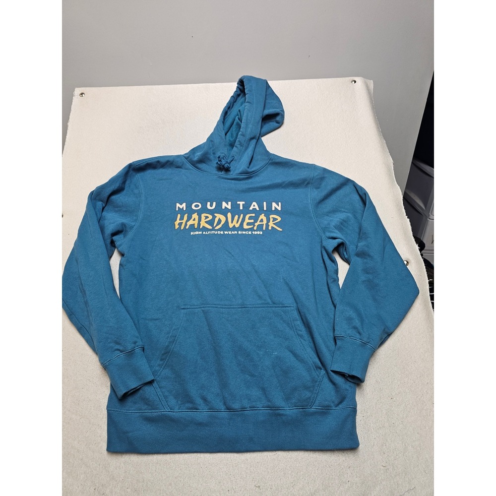 Mountain Hardwear Mens Teal Blue Graphic Logo Pullover Hoodie Sweatshirt Large